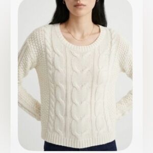 SO Cream Cable-Knit Scoopneck Sweater